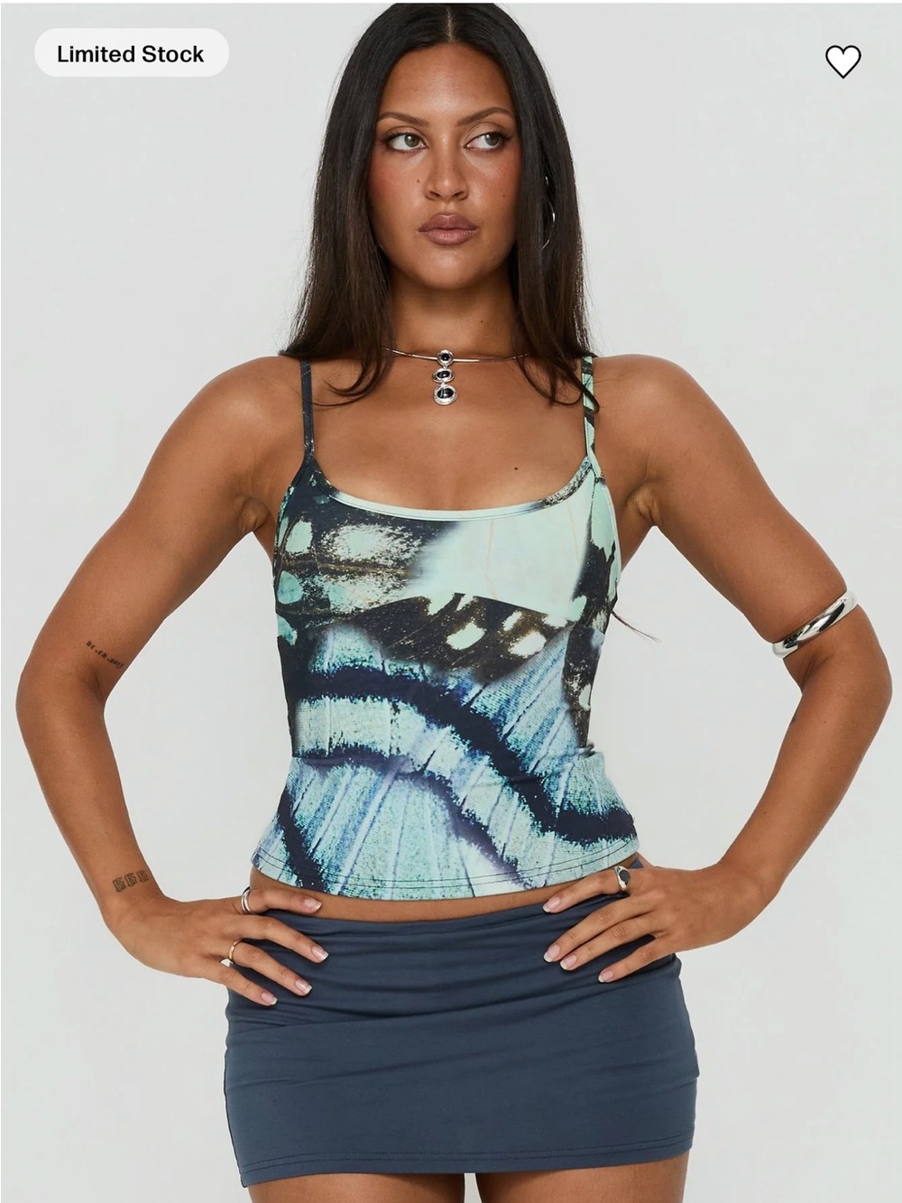 Blue Abstract Print Spaghetti Strap Tank Top